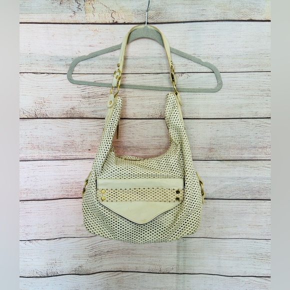 Olivia + Joy Handbags - Olivia+Joy Women’s Cream Faux Leather Cut Out Perforated Hobo Shoulder Bag